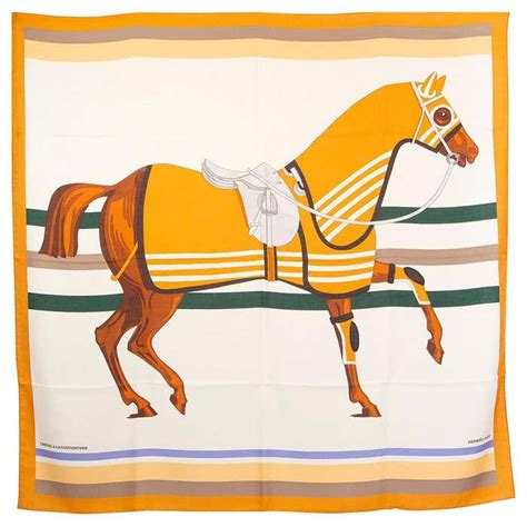 auth HERMES yellow white CHEVAL A LA COUVERTURE 140 